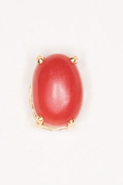 Italian Coral Cabochon Studs in 18K Gold