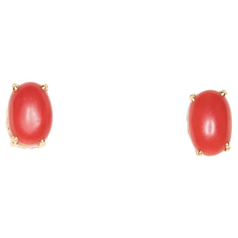 Italienische Ohrstecker mit Korallen-Cabochons aus 18-karätigem Gold, Ende des 20. Jahrhunderts