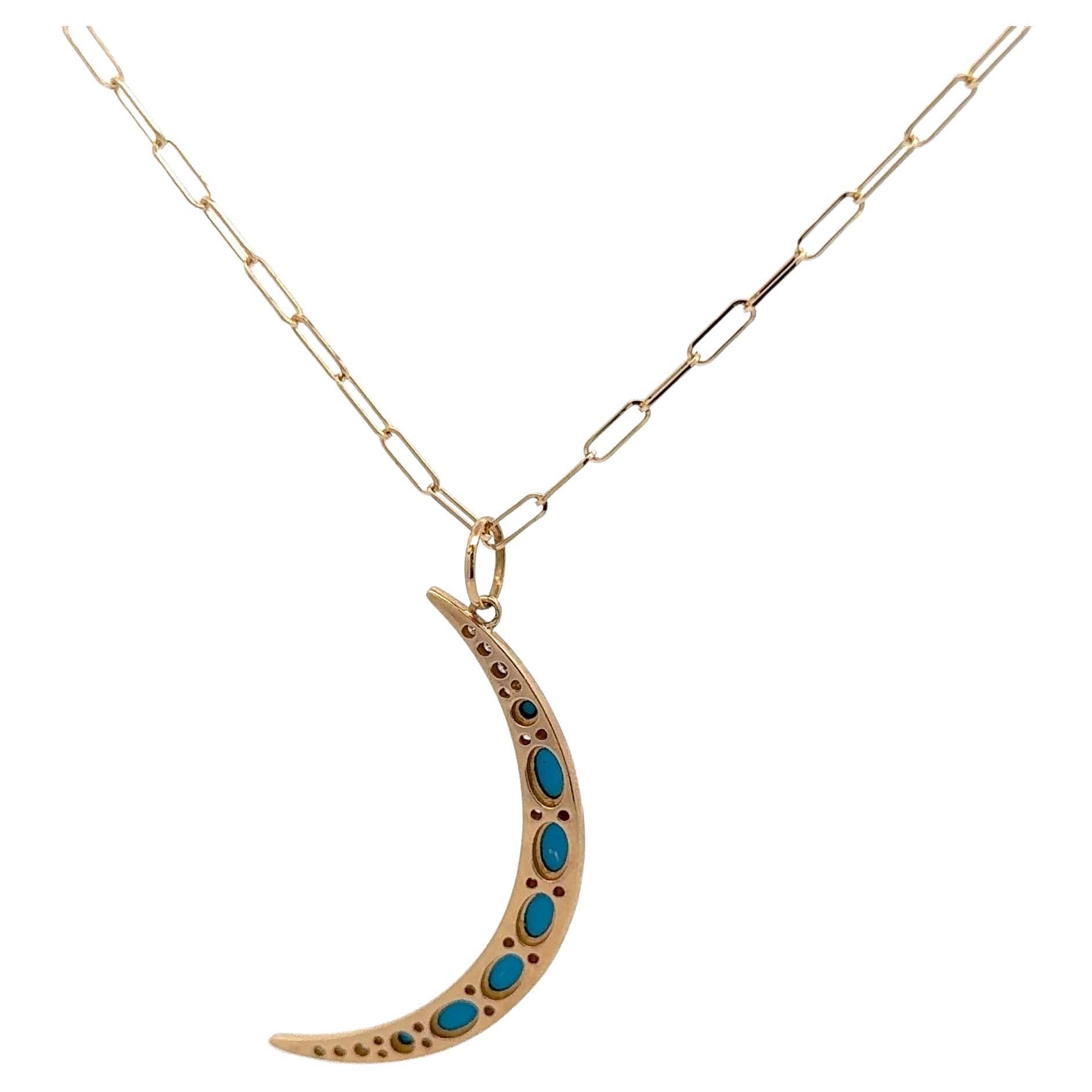 Italian made, this medium size half moon features small round brilliants and cabochon Corals on a mini paperclip link necklace, 24 inches long.
Pendant and chain can be sold separately 
DM for more info