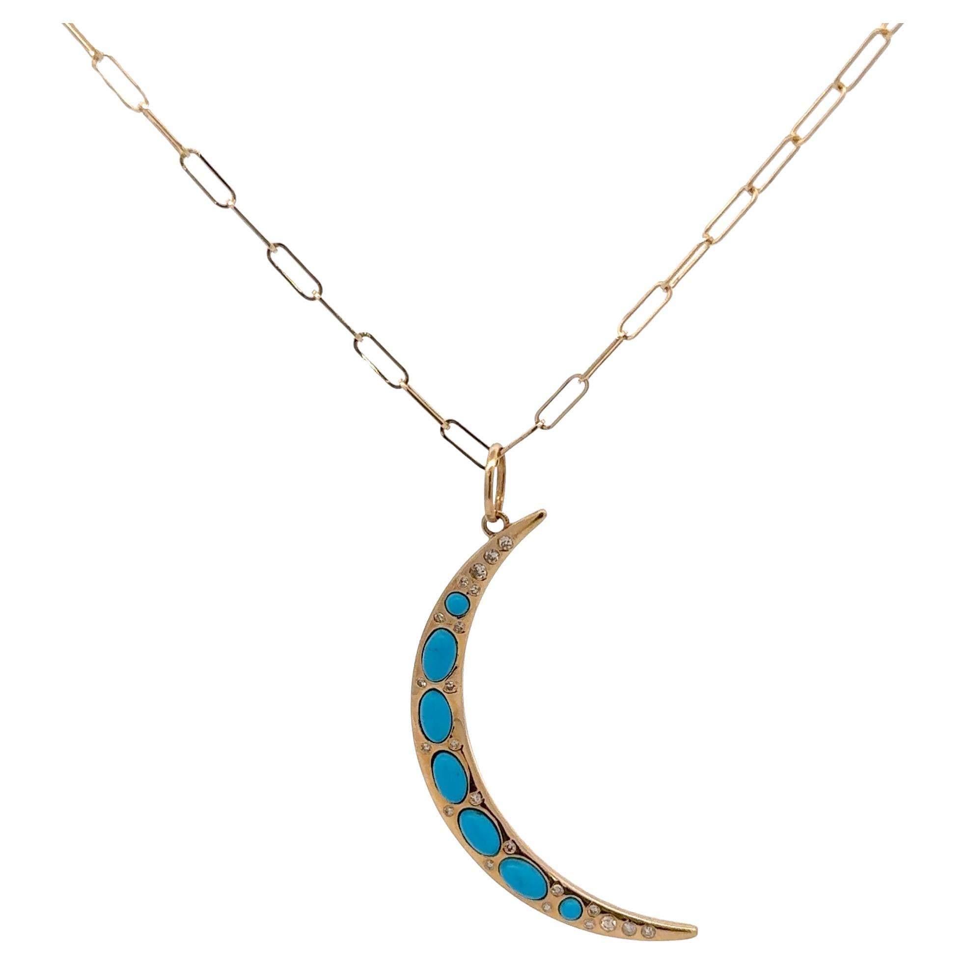 Italienische Koralle Halbmond-Anhänger auf Papierclip Gliederhalskette 24" 14KT Gelbgold