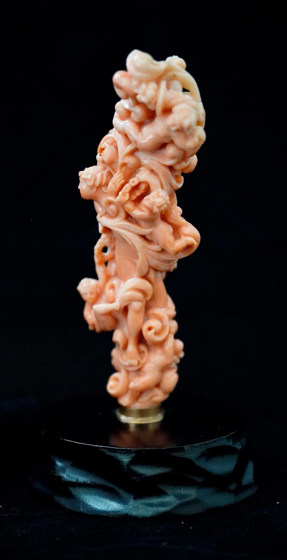 Italian Coral Highly Carved Baroque Parasol Handle Early 19th Century In Good Condition For Sale In Gainesville, FL