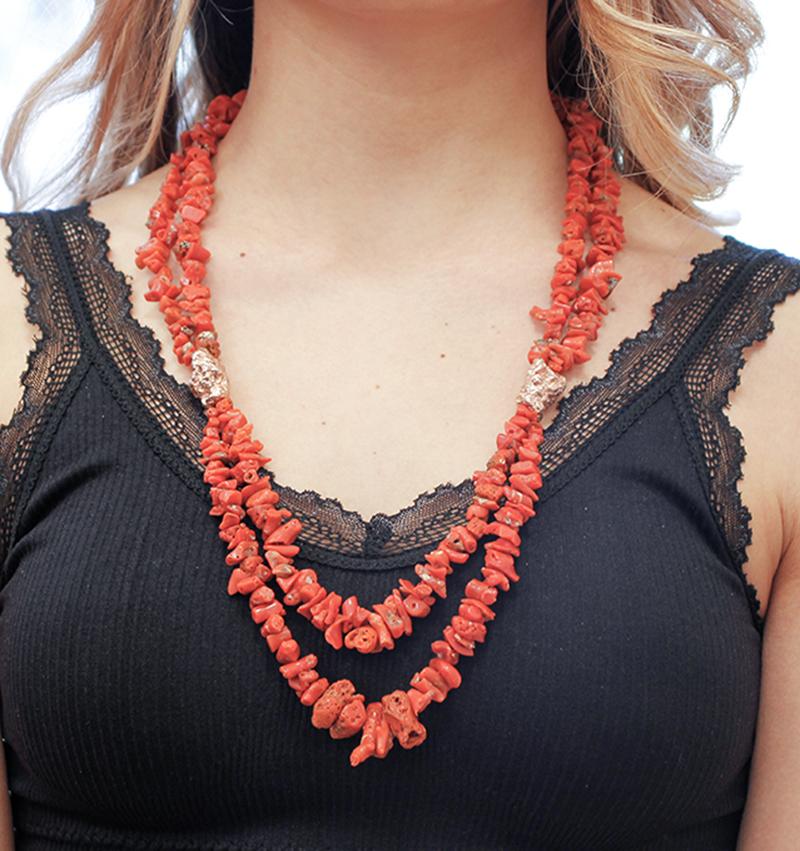 Mixed Cut Italian Coral, Multi-Strands Necklace For Sale