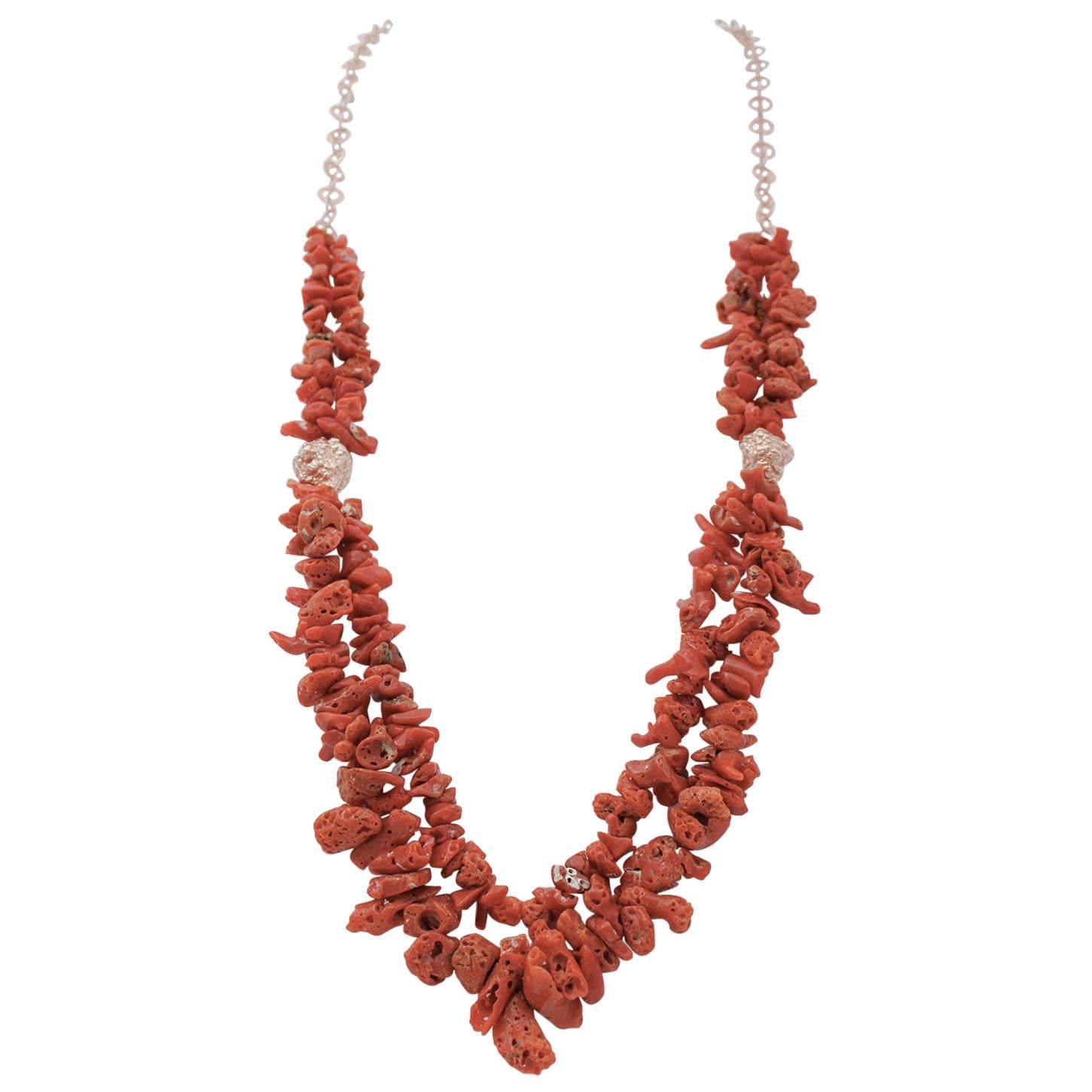 Italian Coral, Multi-Strands Necklace For Sale