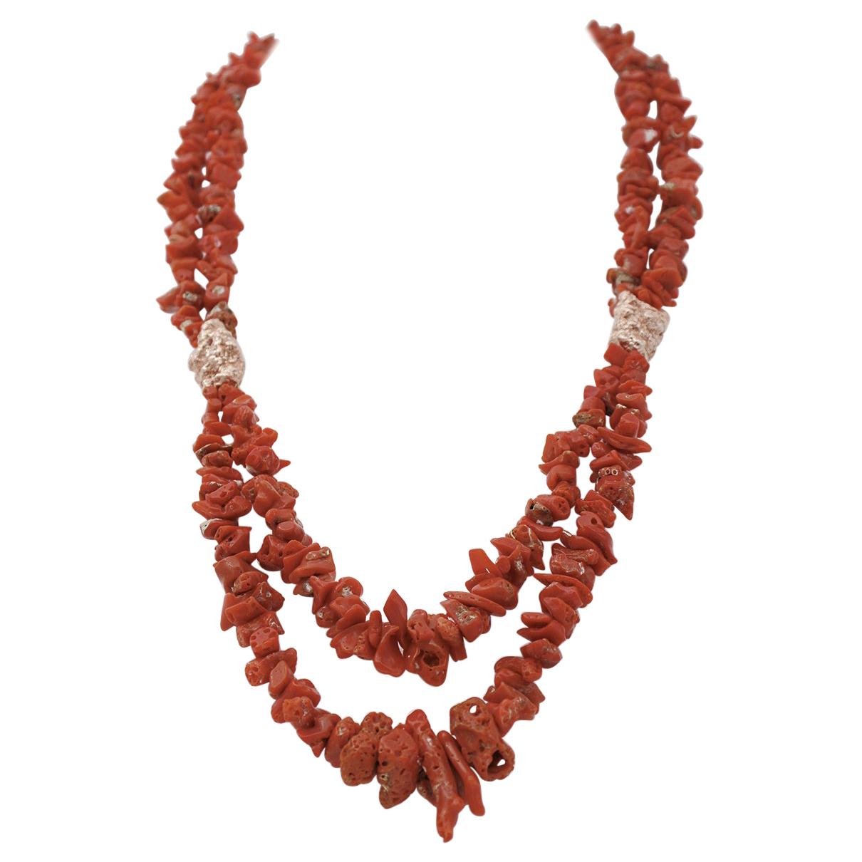 Italian Coral, Multi-Strands Necklace For Sale