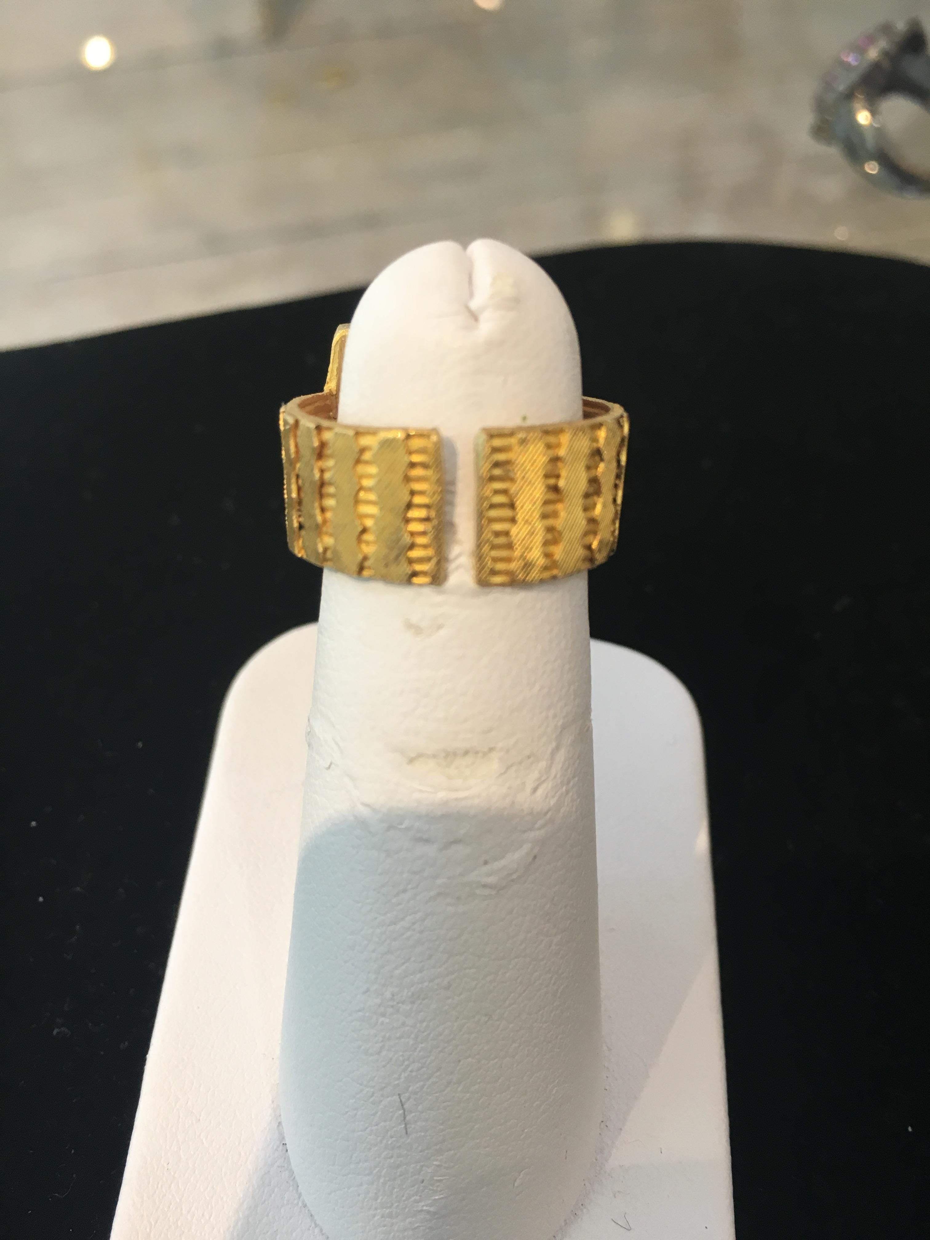 Square Cut Italian Coral Textured Gold Band Cocktail Ring