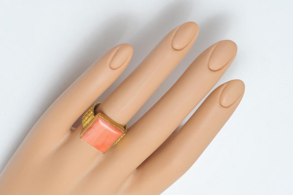 Women's or Men's Italian Coral Textured Gold Band Cocktail Ring