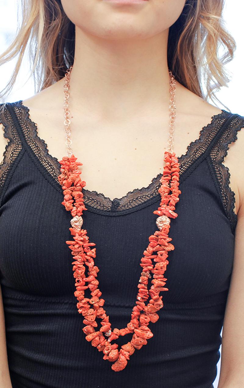 Mixed Cut Italian Coral, Multi-Strands Necklace For Sale