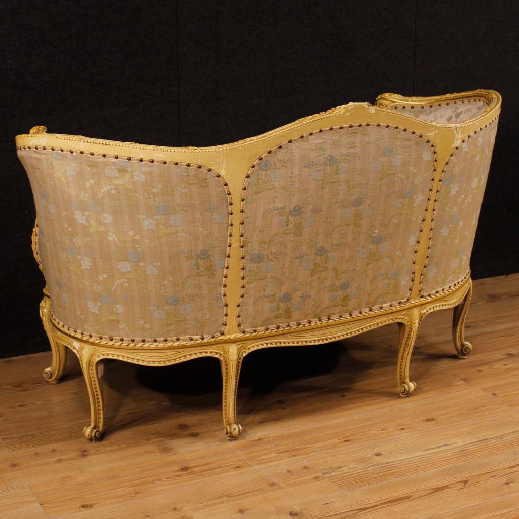 Italian Corbeille Sofa in Lacquered Wood with Floral Fabric from 20th Century 3