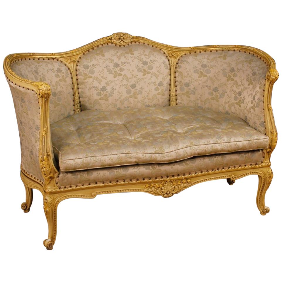 Italian Corbeille Sofa in Lacquered Wood with Floral Fabric from 20th Century