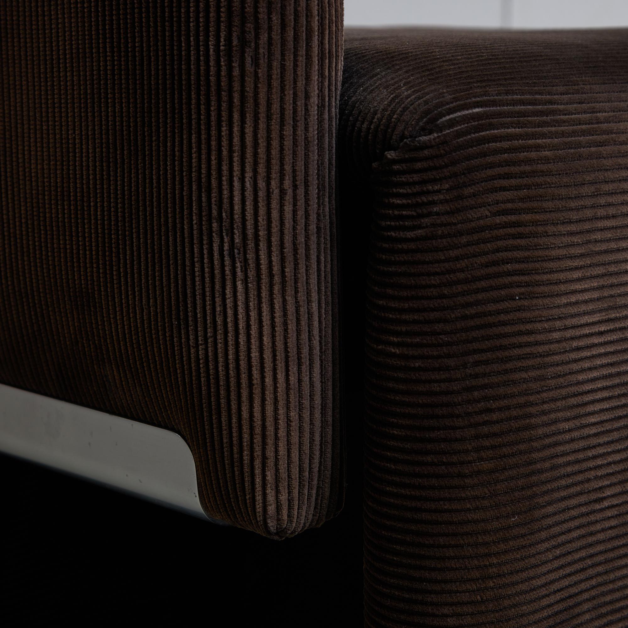 Italian Corduroy Chair Set with Chrome Details by Luigi Saccardo, 1970s For Sale 7