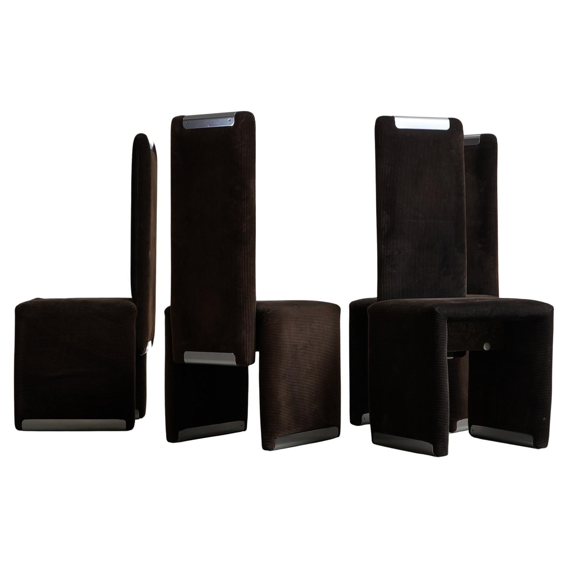 Italian Corduroy Chair Set with Chrome Details by Luigi Saccardo, 1970s