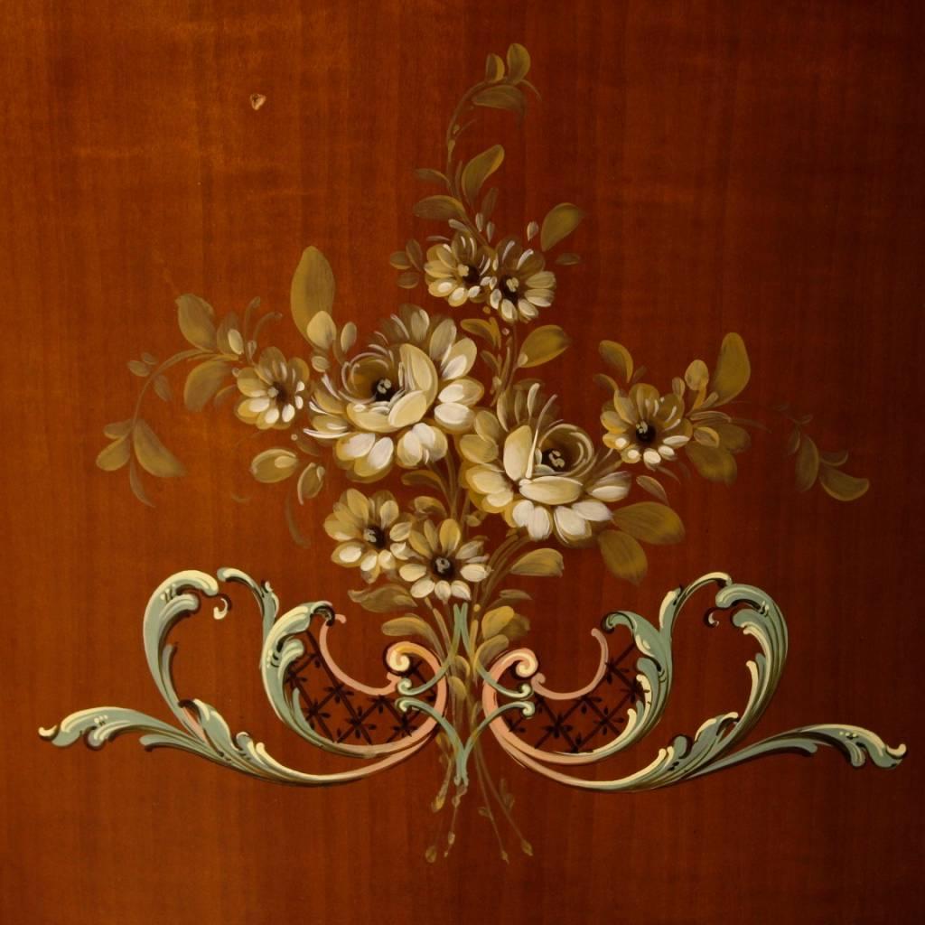 Glass Italian Corner Cupboard in Wood with Floral Decorations in Louis XVI Style
