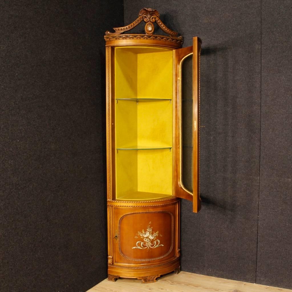 Italian Corner Cupboard in Wood with Floral Decorations in Louis XVI Style 2