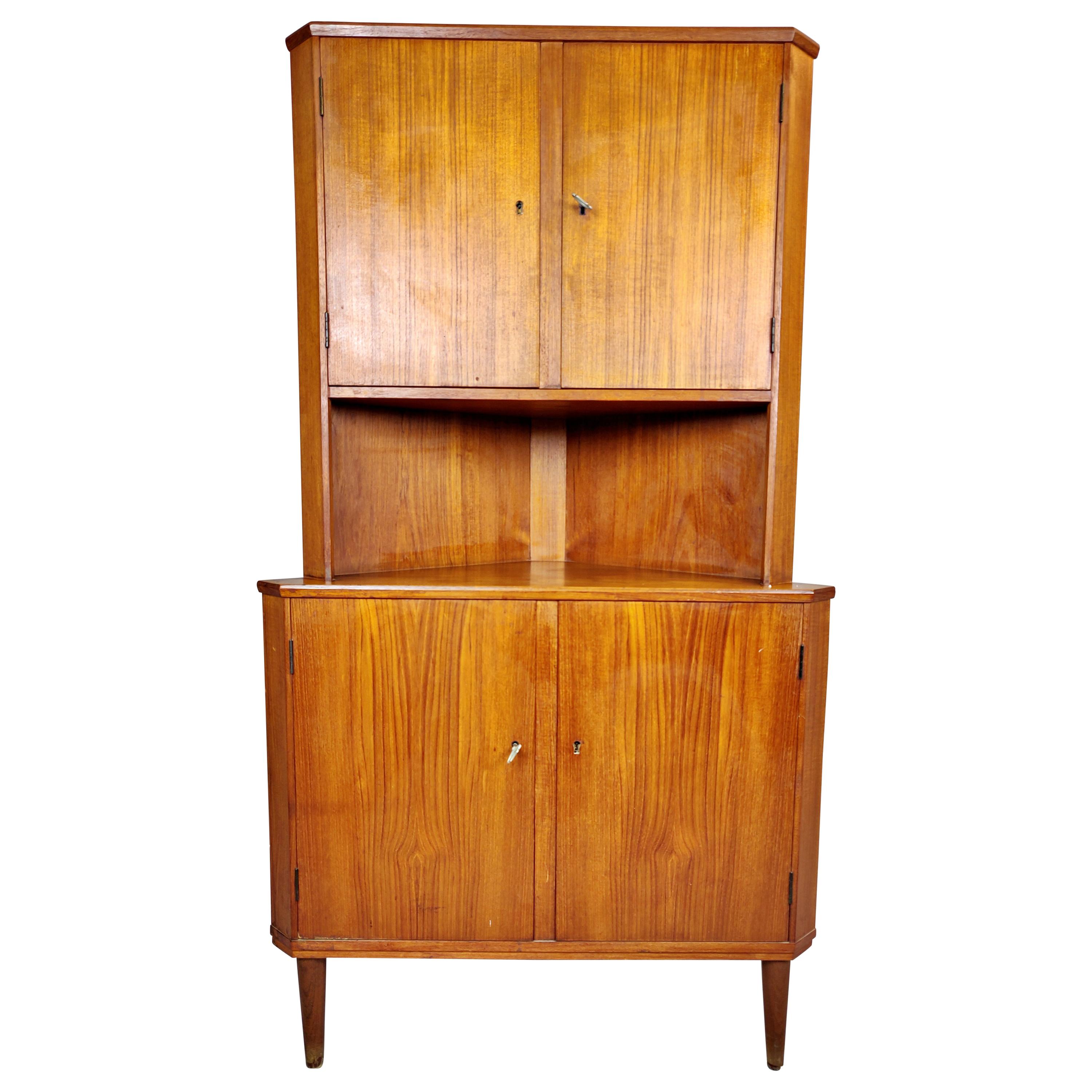 MidCentury Corner Cupboard in Teak For Sale at 1stDibs