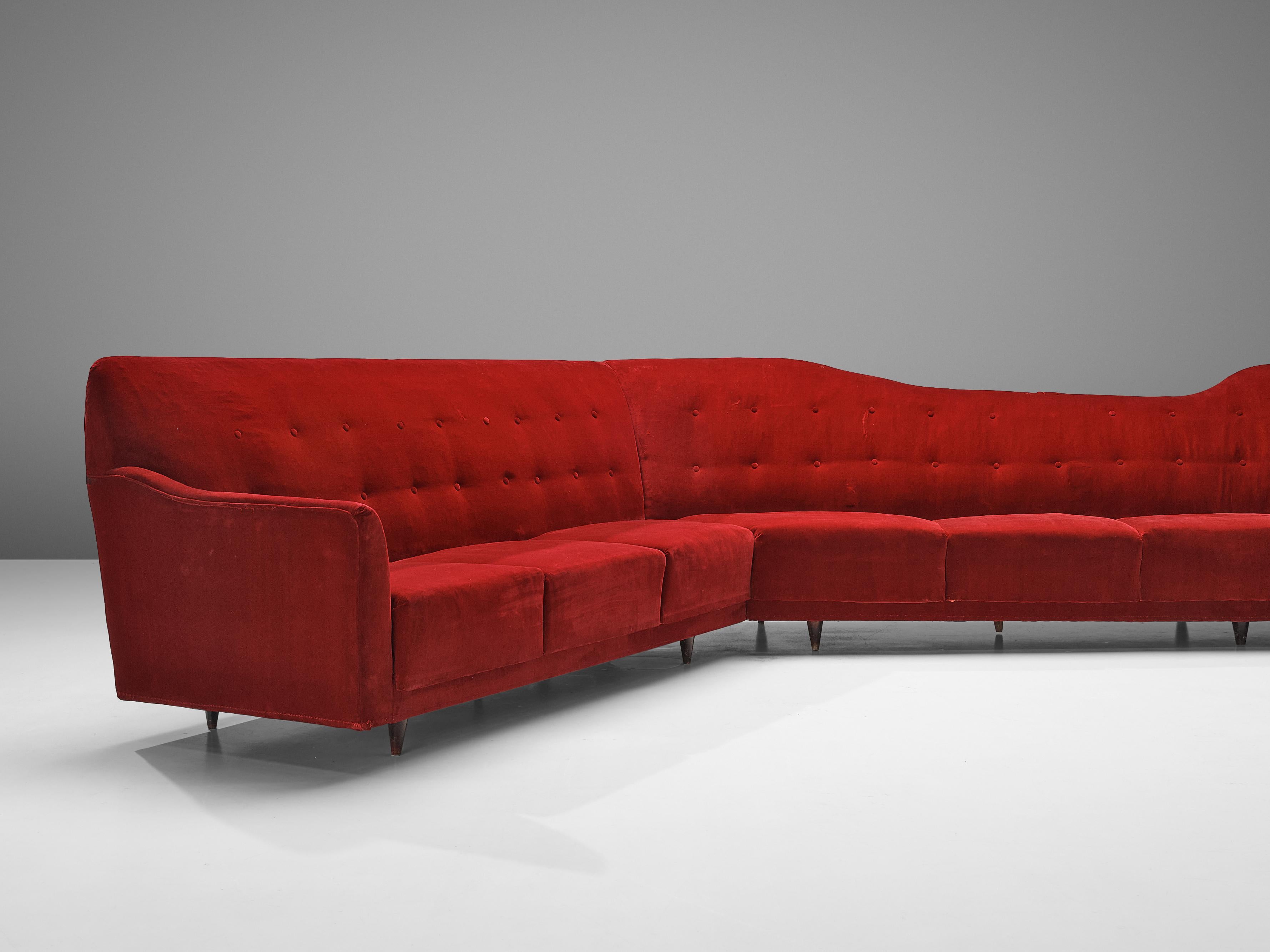 Italian Corner Sofa in Bright Red Velvet 2