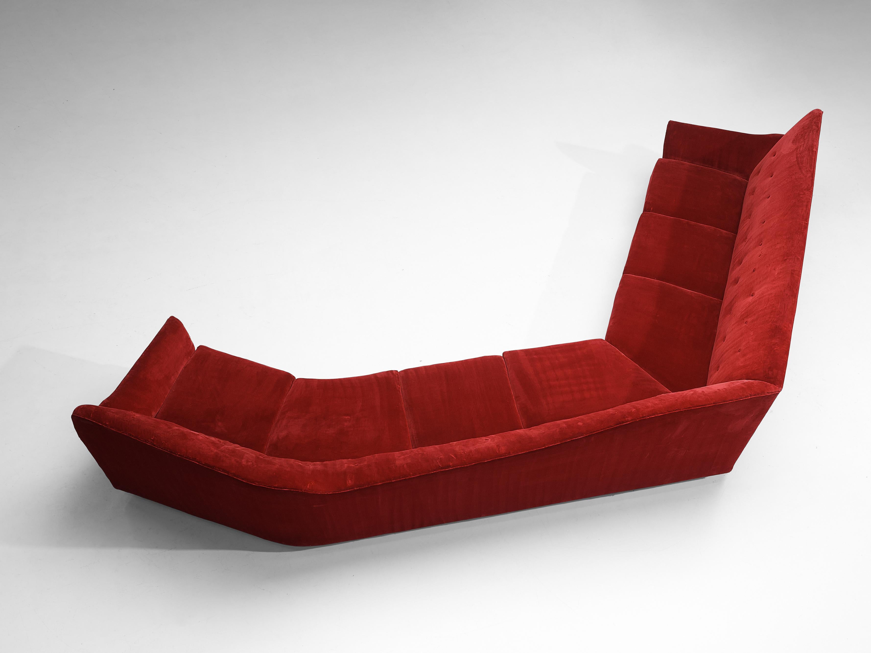 Italian Corner Sofa in Bright Red Velvet In Good Condition In Waalwijk, NL