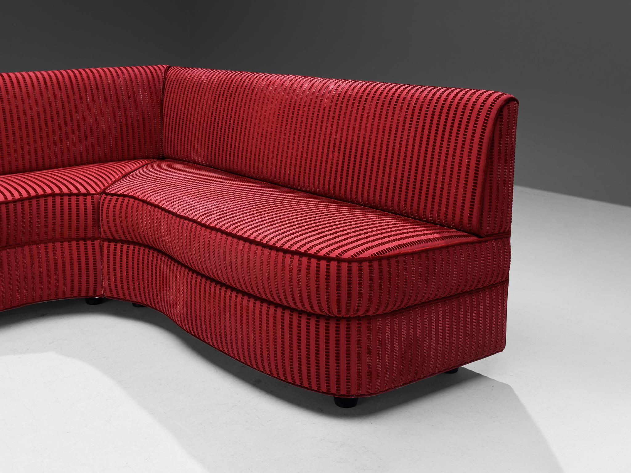 Fabric Italian Corner Sofa in Red Upholstery For Sale