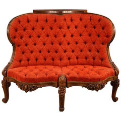 Italian Corner Sofa in Red Velvet and Walnut, Mahogany and Palisander Wood