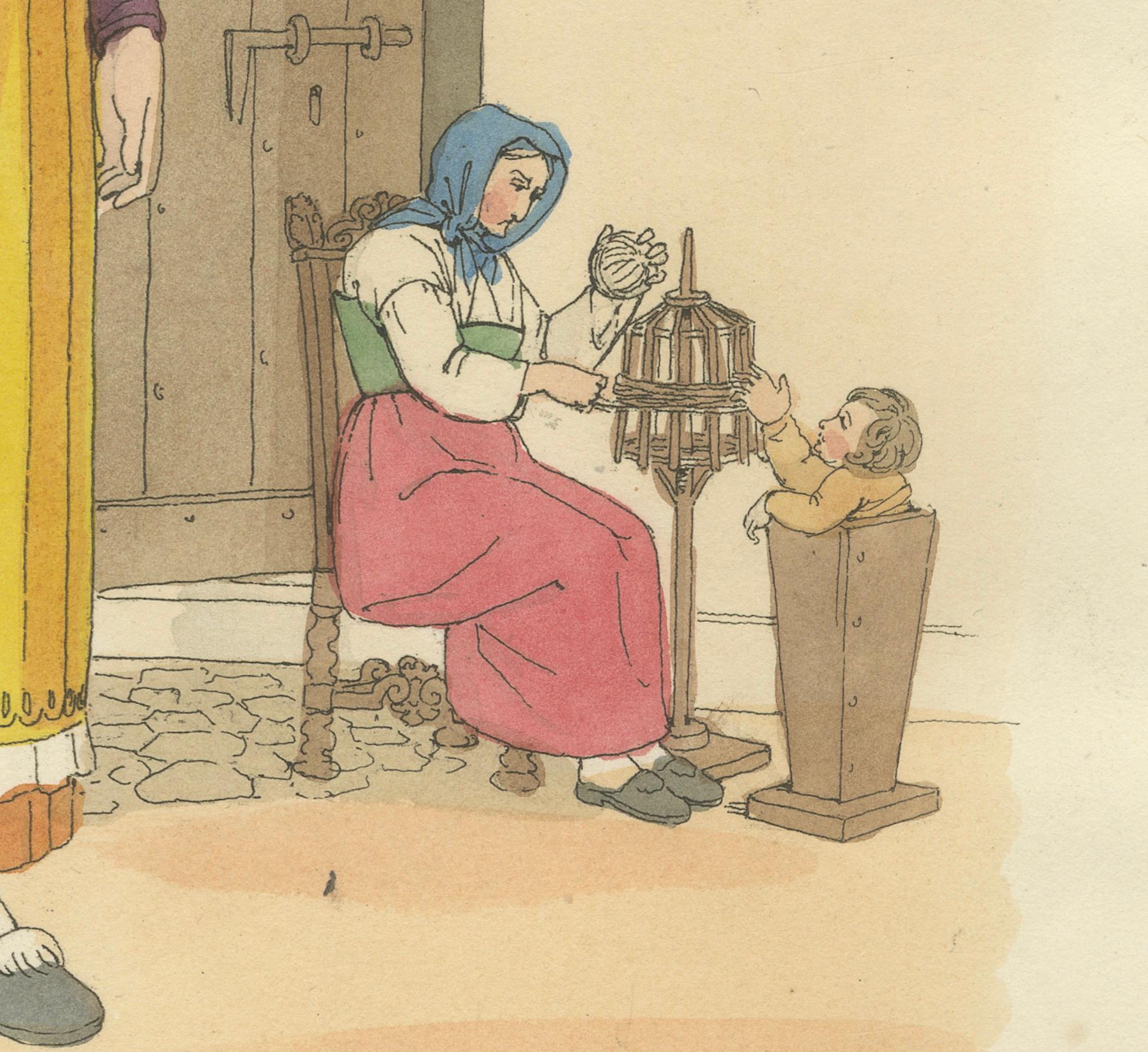 Papier Costume italien - Femme de Vercelli, estampe coloriée à la main par R. Bridgens, 1835 en vente