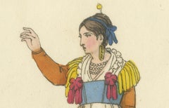 Italian Costume Print: Expressive Gestures of Women, Hand-Colored, 1820s