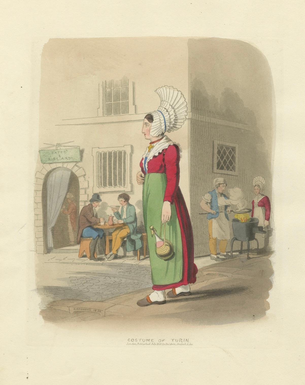 Italienische Tracht - Frau von Turin in traditioneller Kleidung, 1835 im Angebot 2