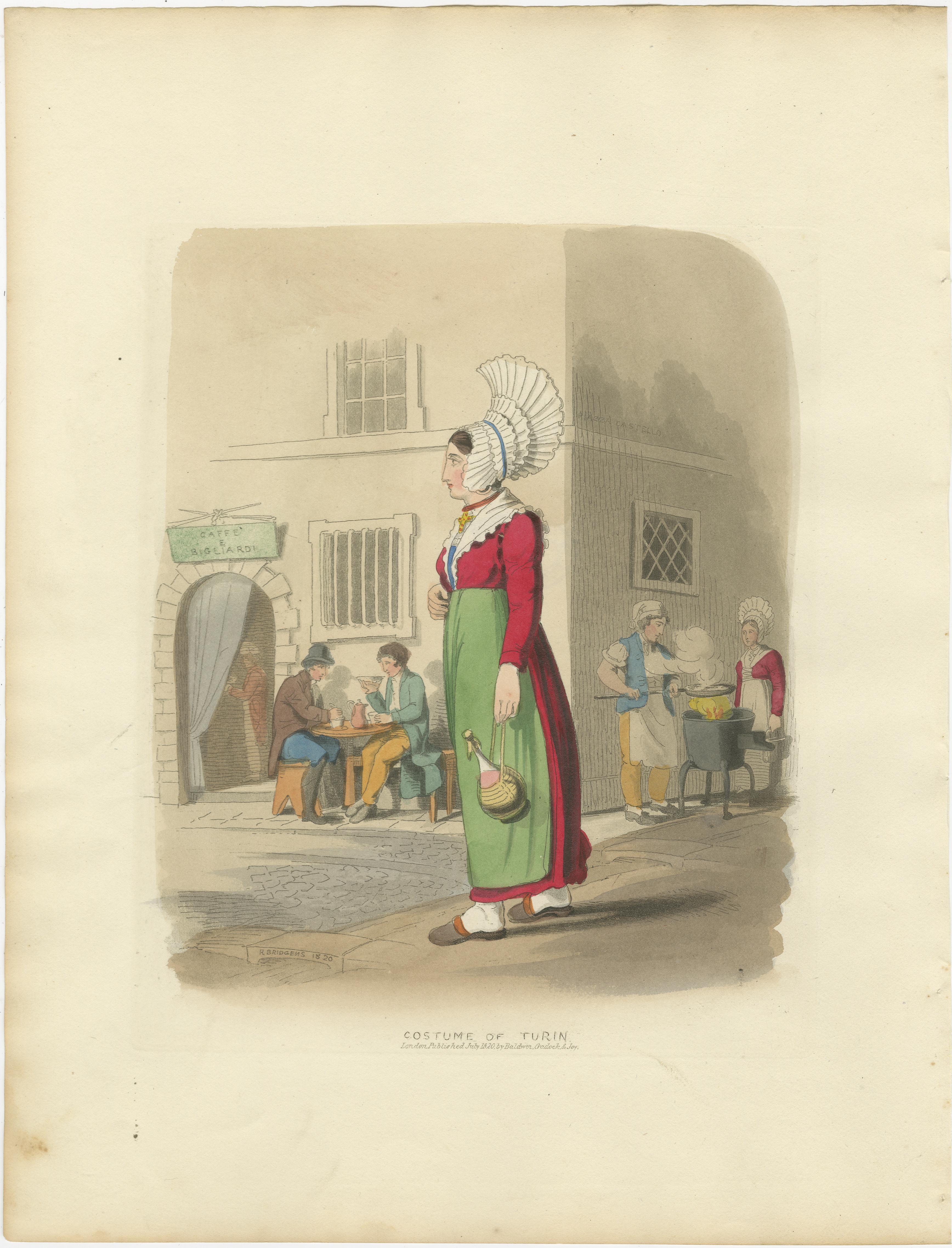 Italienische Tracht - Frau von Turin in traditioneller Kleidung, 1835 im Angebot 3