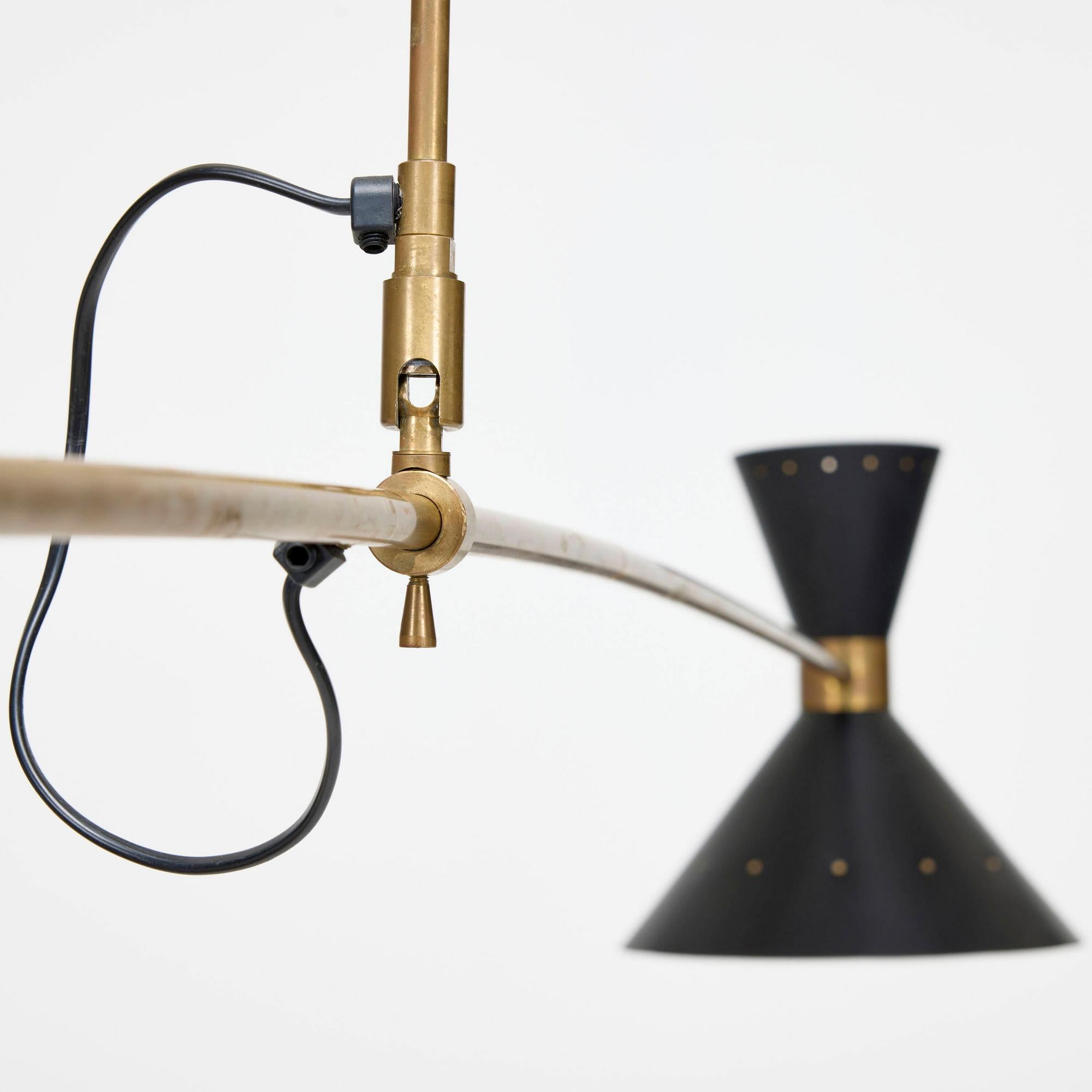 Italian Counterbalance Brass Ceiling Lamp with Adjustable Diabolo Shade For Sale 3