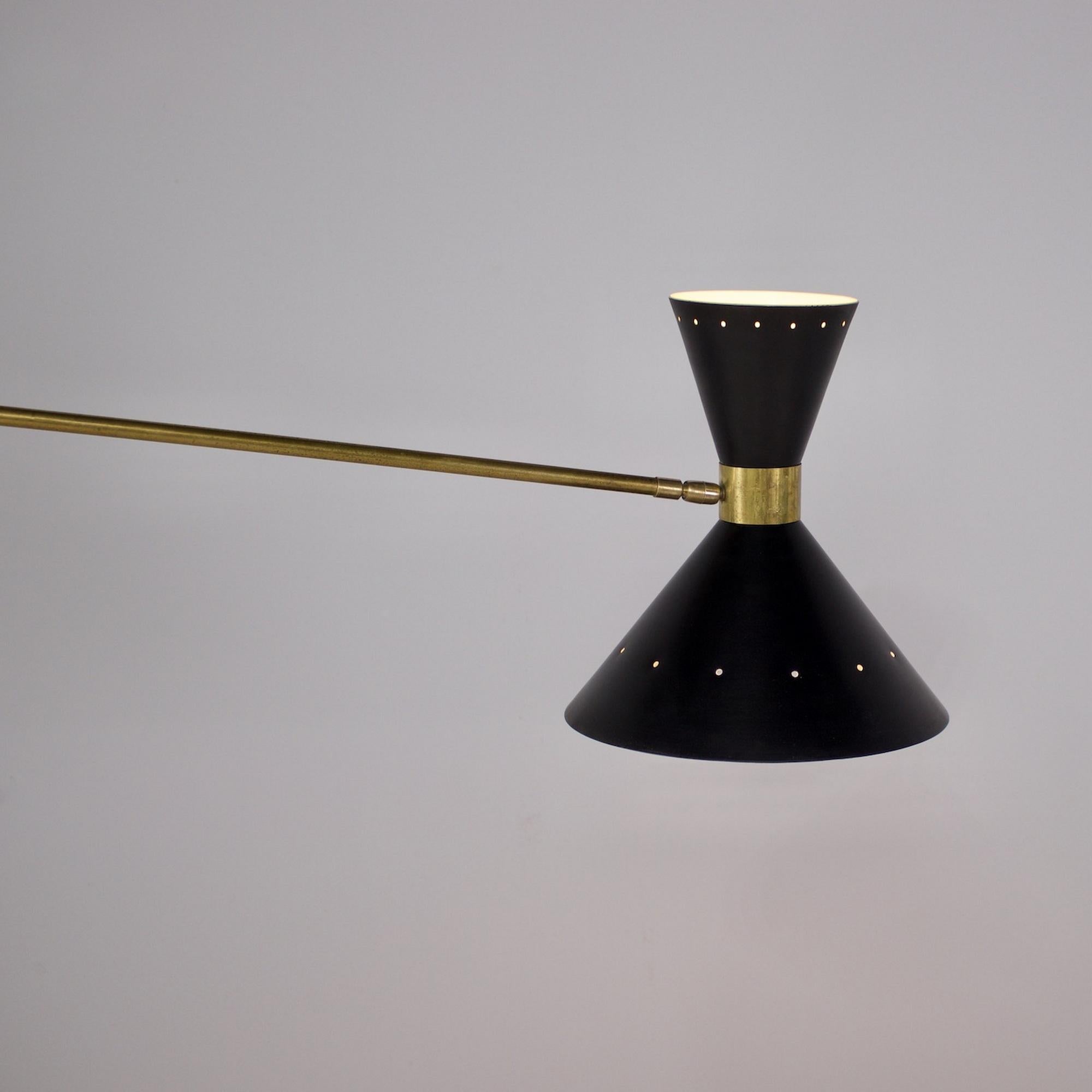 Italian Counterbalance Brass Ceiling Lamp with Adjustable Diabolo Shade For Sale 1