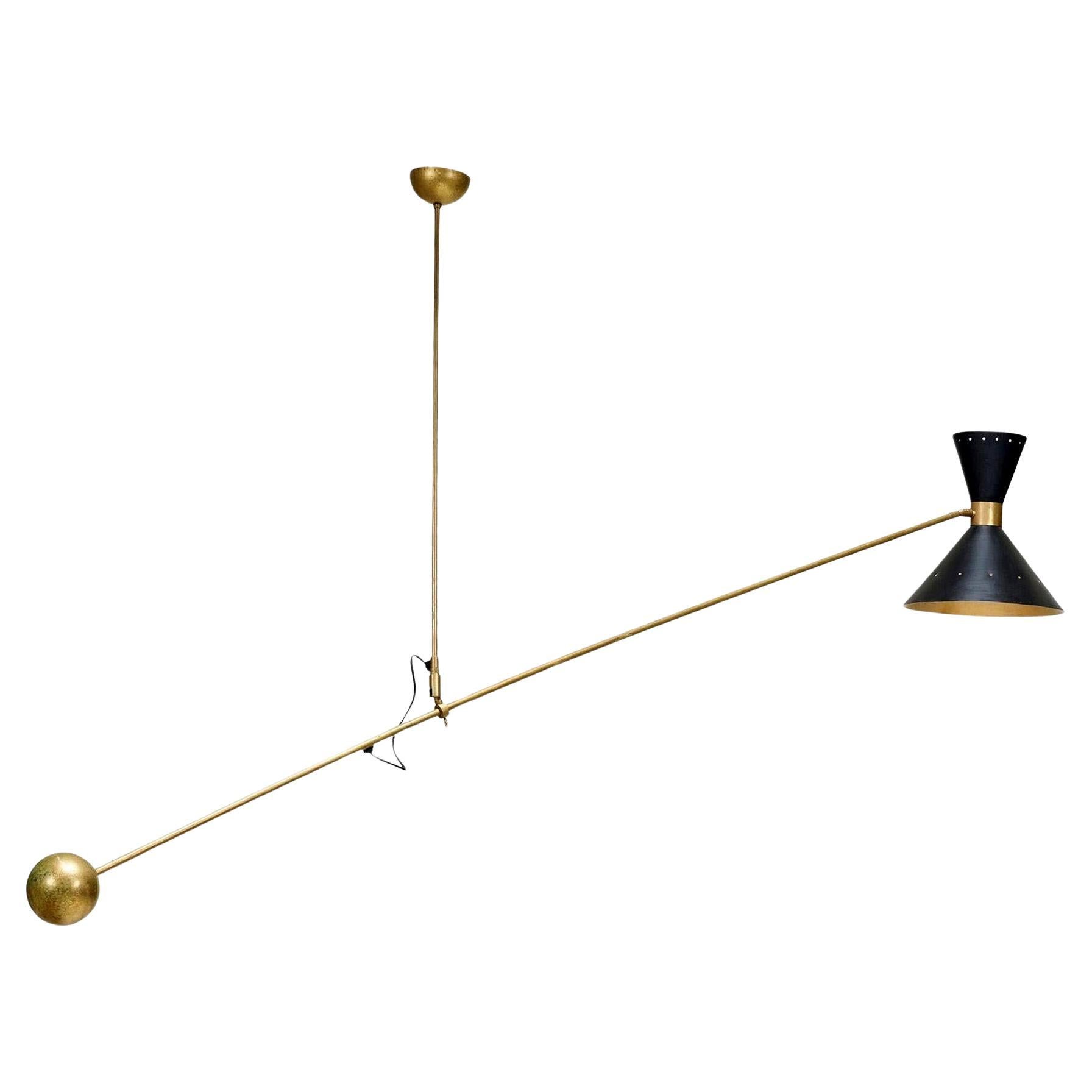 Italian Counterbalance Brass Ceiling Lamp with Adjustable Diabolo Shade For Sale