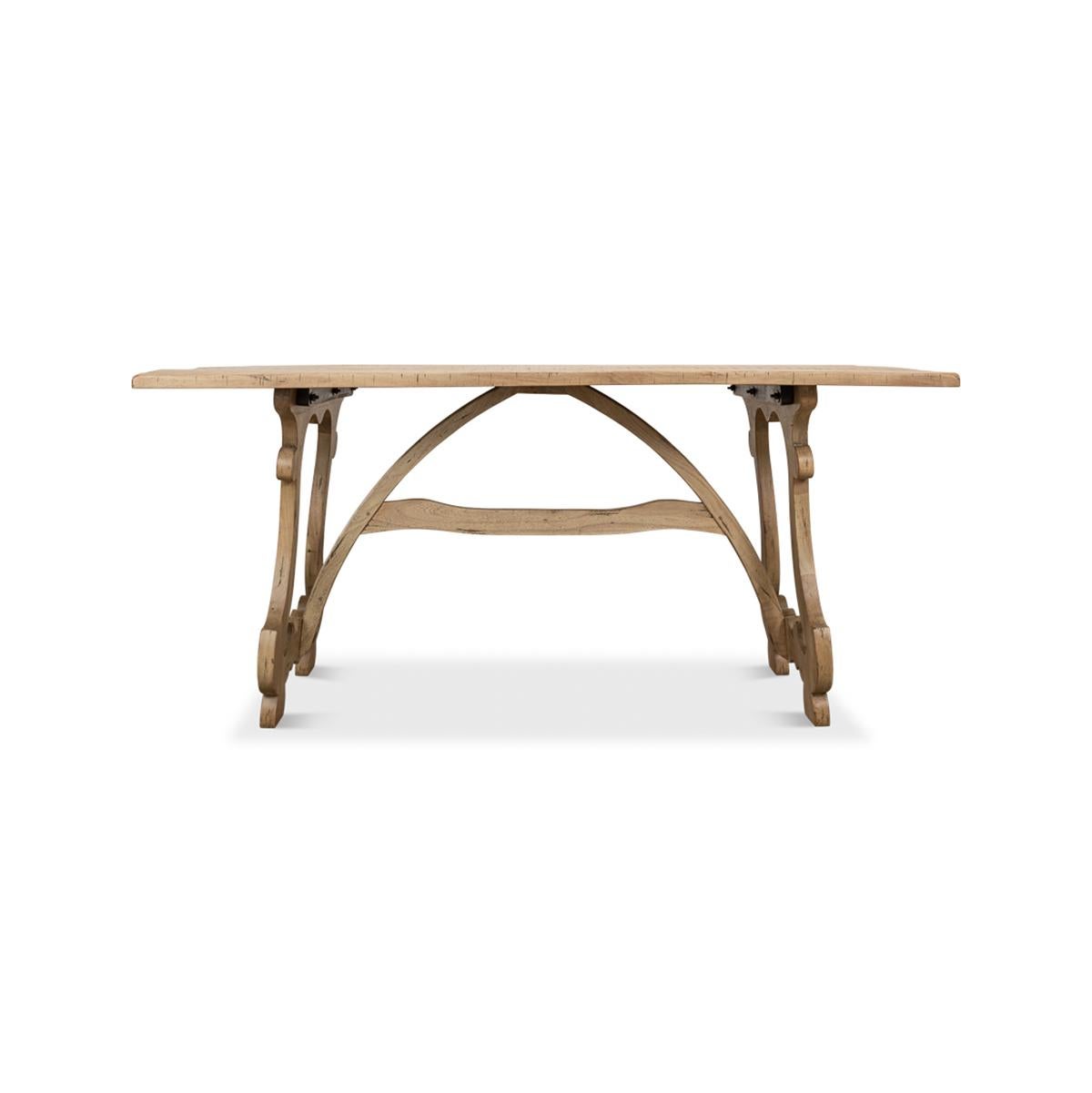 Wood Italian Country Trestle End Dining Table For Sale