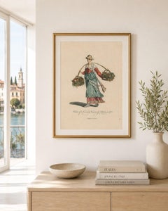 Italian Country Woman Costume Print, Pavia Peasant Dress, 1749