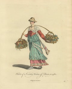 Italian Country Woman Costume Print, Pavia Peasant Dress, 1749