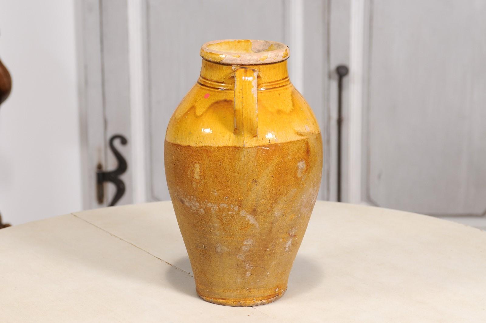Pottery Italian Country Yellow Glazed Pot with Two Large Handles, 20th Century For Sale