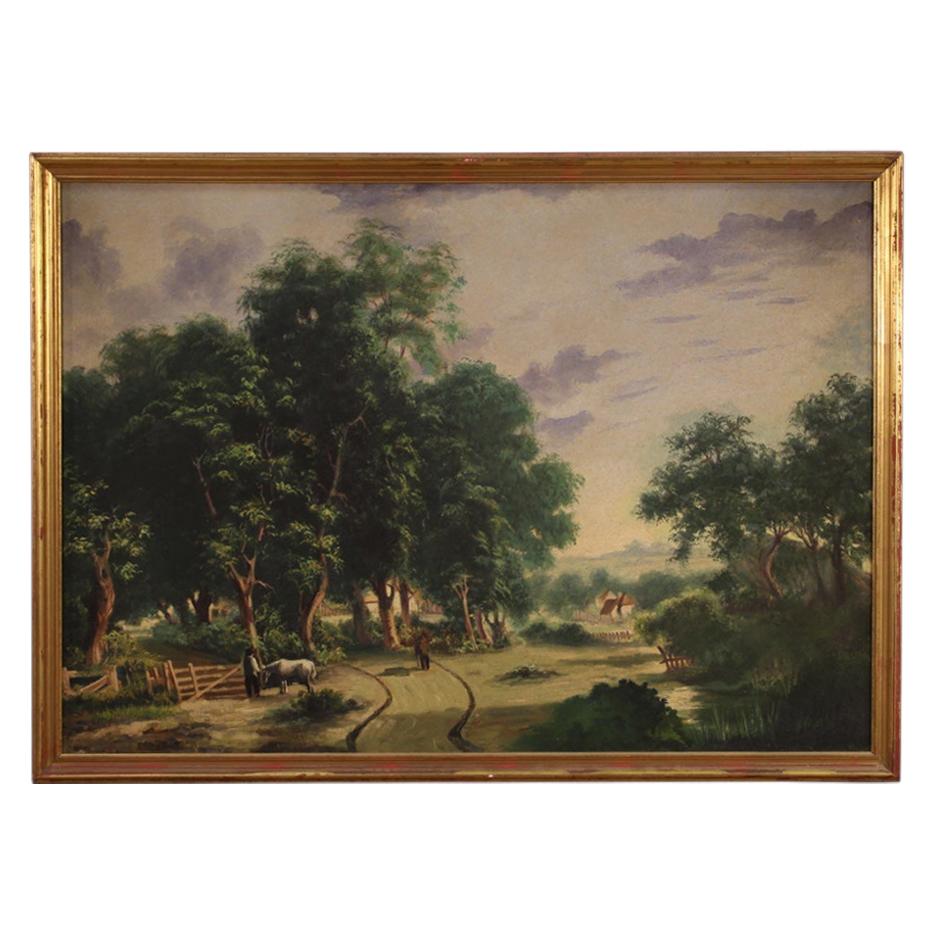 Italian Countryside Landscape Oil Painting on Canvas, 20th Century For Sale