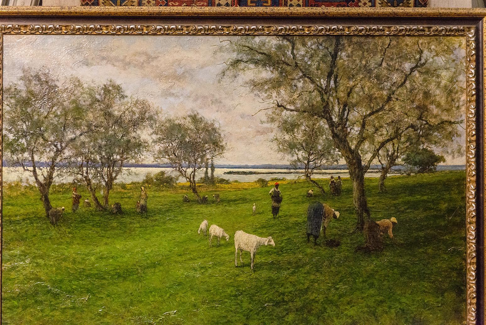 20ième siècle Paysage de campagne italienne avec moutons en pâturage en vente