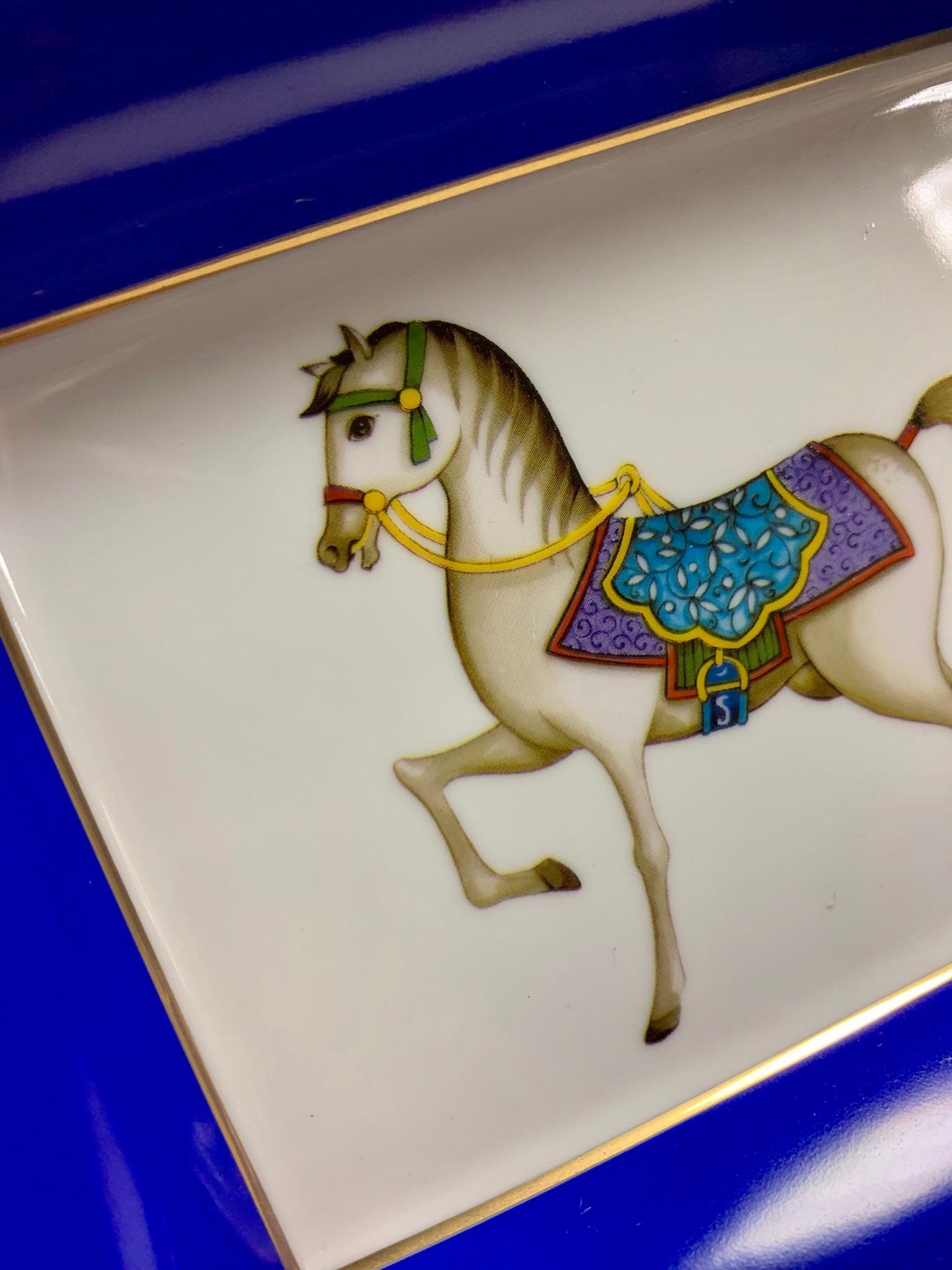 Hand-Painted Italian Craftsmanship Hand Painted Porcelain Tray Blue and Gold Colors