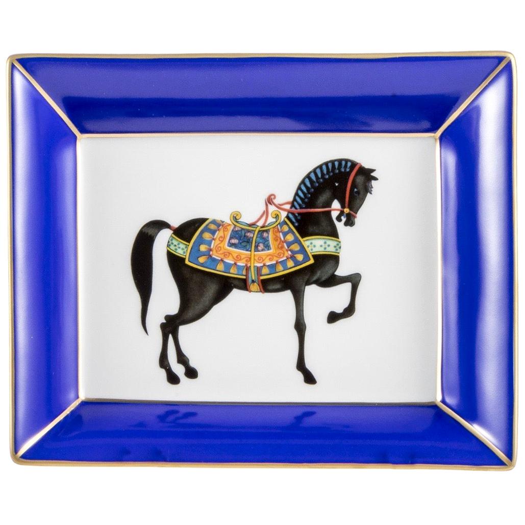 Italian Craftsmanship Hand Painted Porcelain Tray Blue and Gold Colors