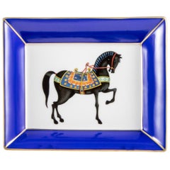 Italian Craftsmanship Hand Painted Porcelain Tray Blue and Gold Colors