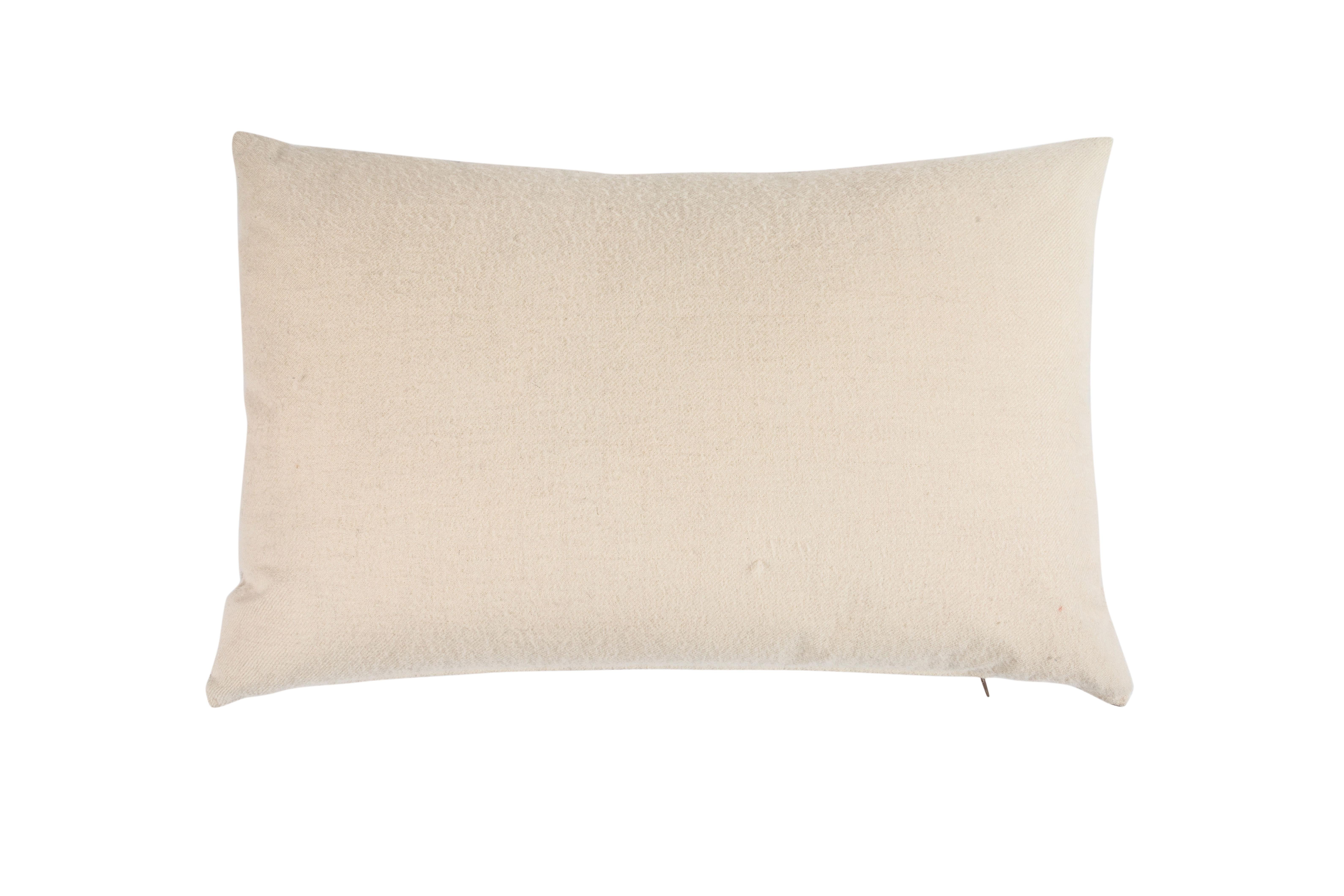 Contemporary Italian cream and putty cashmere lumbar pillow. Removeable zippered cover. 