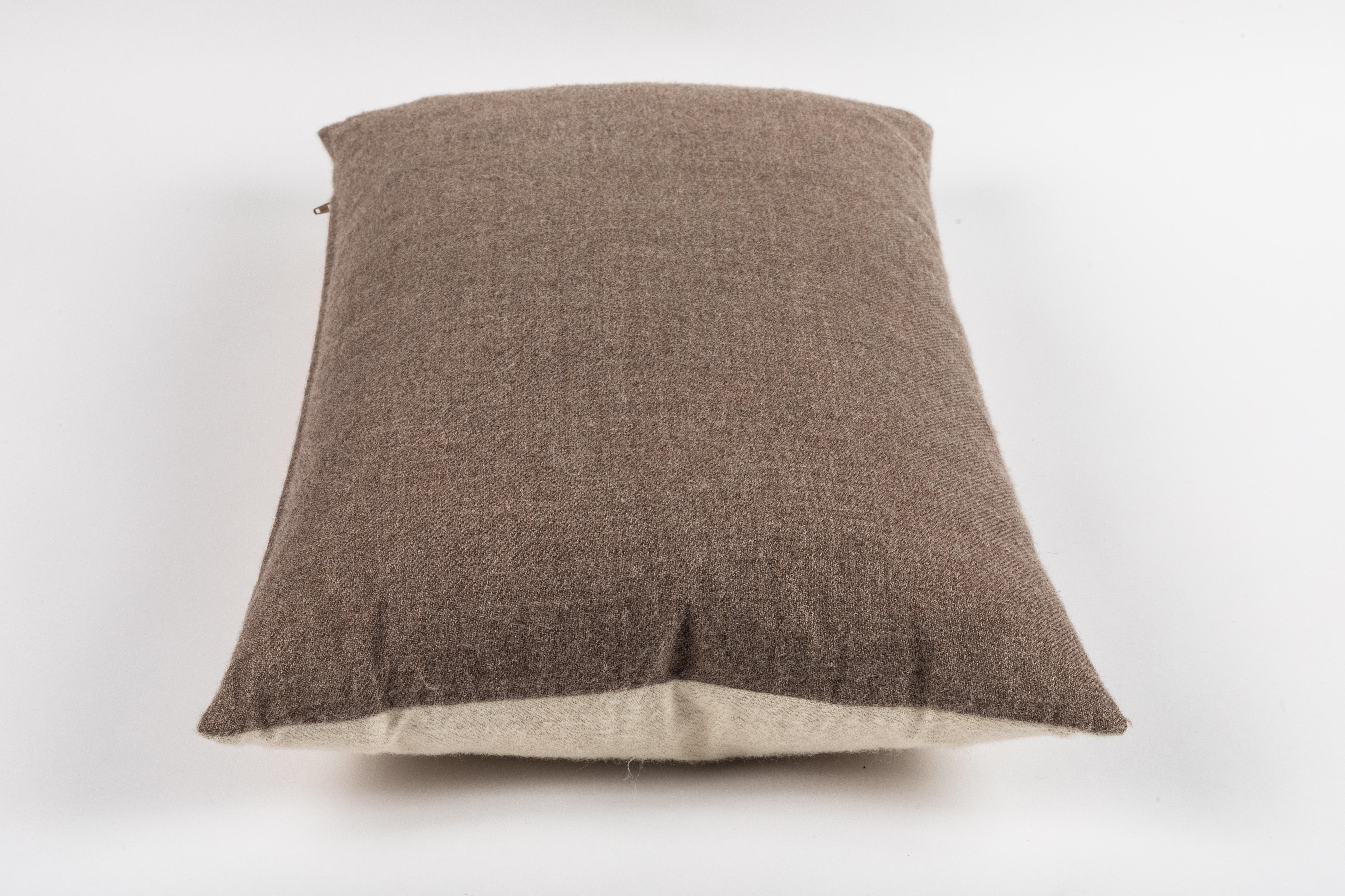 Contemporary Italian Cream and Putty Cashmere Lumbar Pillow For Sale