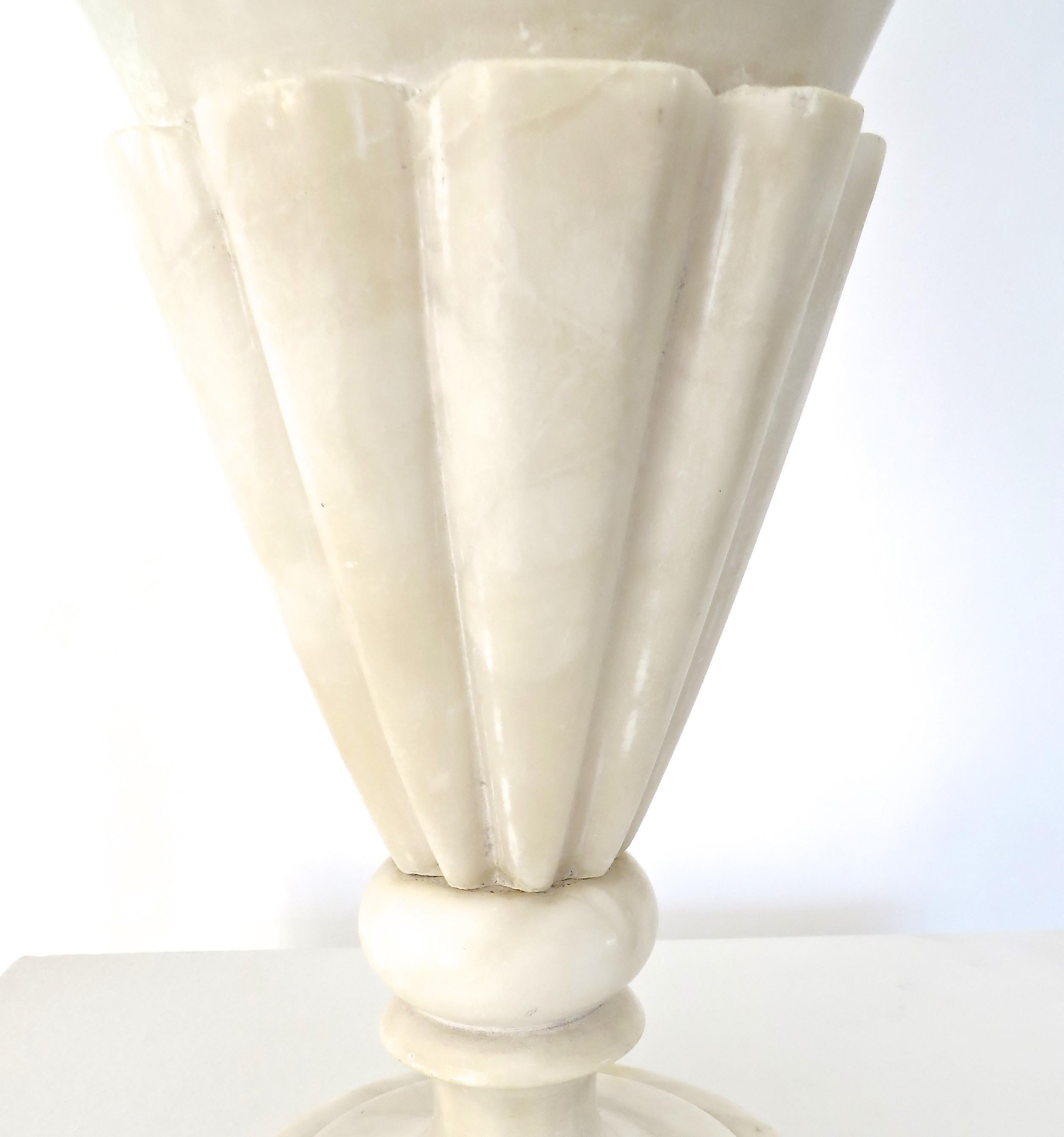 Neoclassical Revival Italian Cream Carved Alabaster Vase in Neoclassical Style