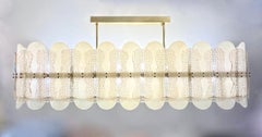 Italian Cream Ivory Crystal Gold Texture Murano Glass Oval Brass Chandelier