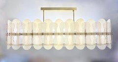 Italian Cream Ivory Crystal Gold Texture Murano Glass Oval Brass Chandelier
