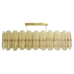 Italian Cream Ivory Crystal Gold Texture Murano Glass Oval Brass Chandelier
