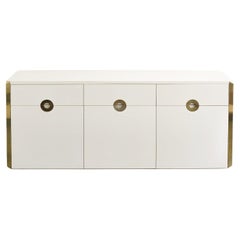 Italian Cream White and Brass Sideboard by Willy Rizzo for Mario Sabot, 1970