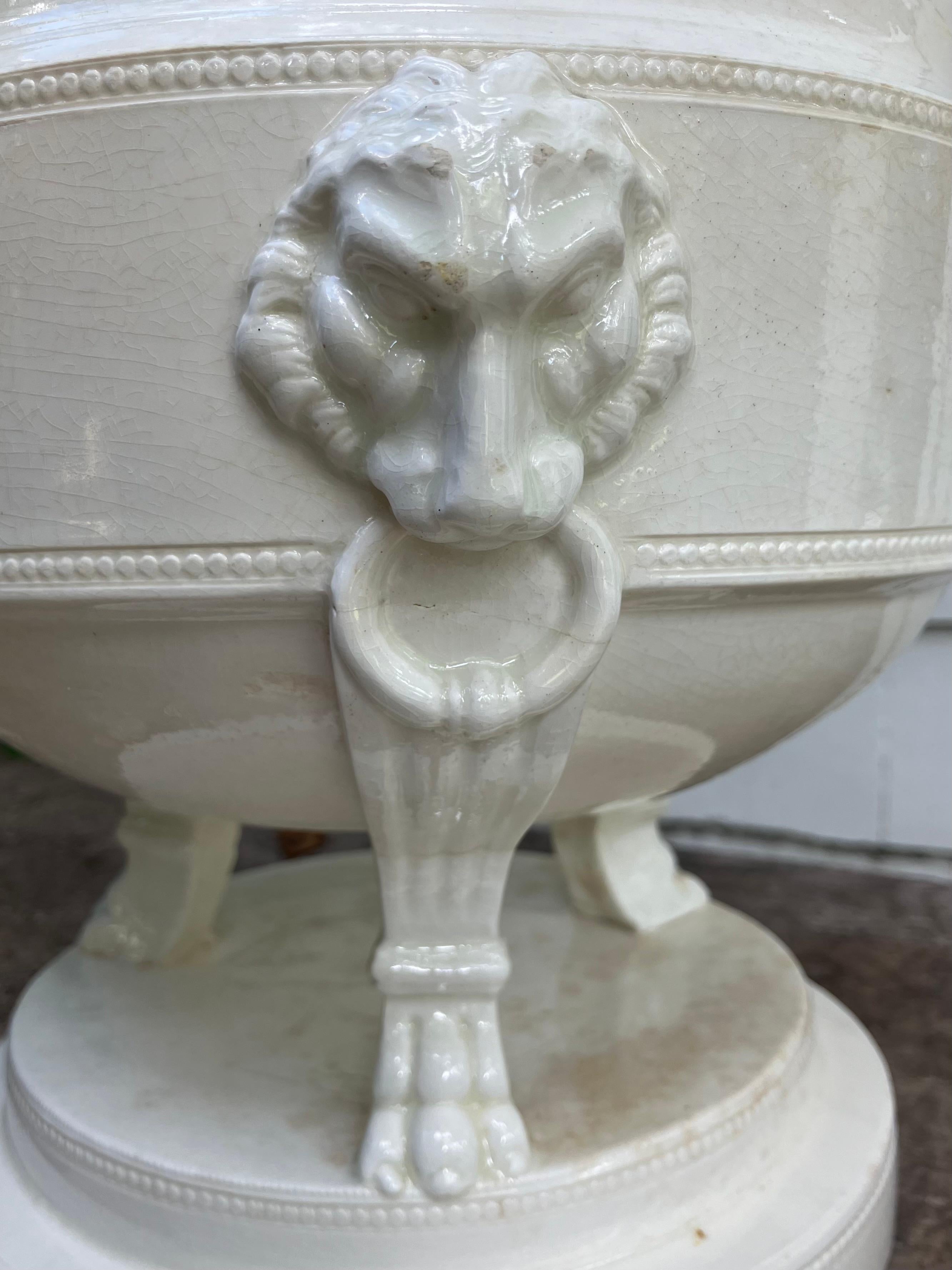 Neoclassical Italian Creamware Lion Mask Cachepot For Sale