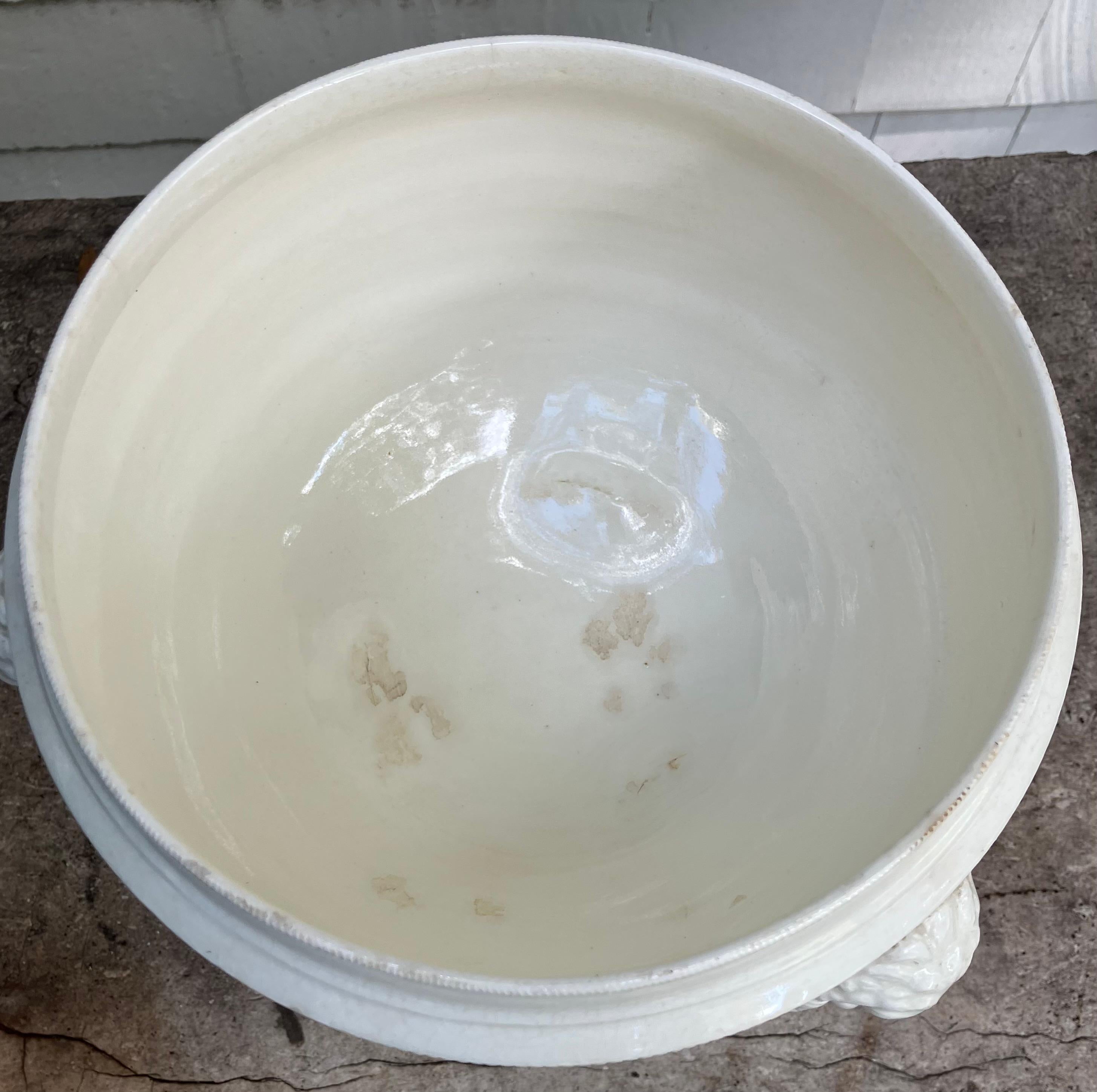 Italian Creamware Lion Mask Cachepot For Sale 2