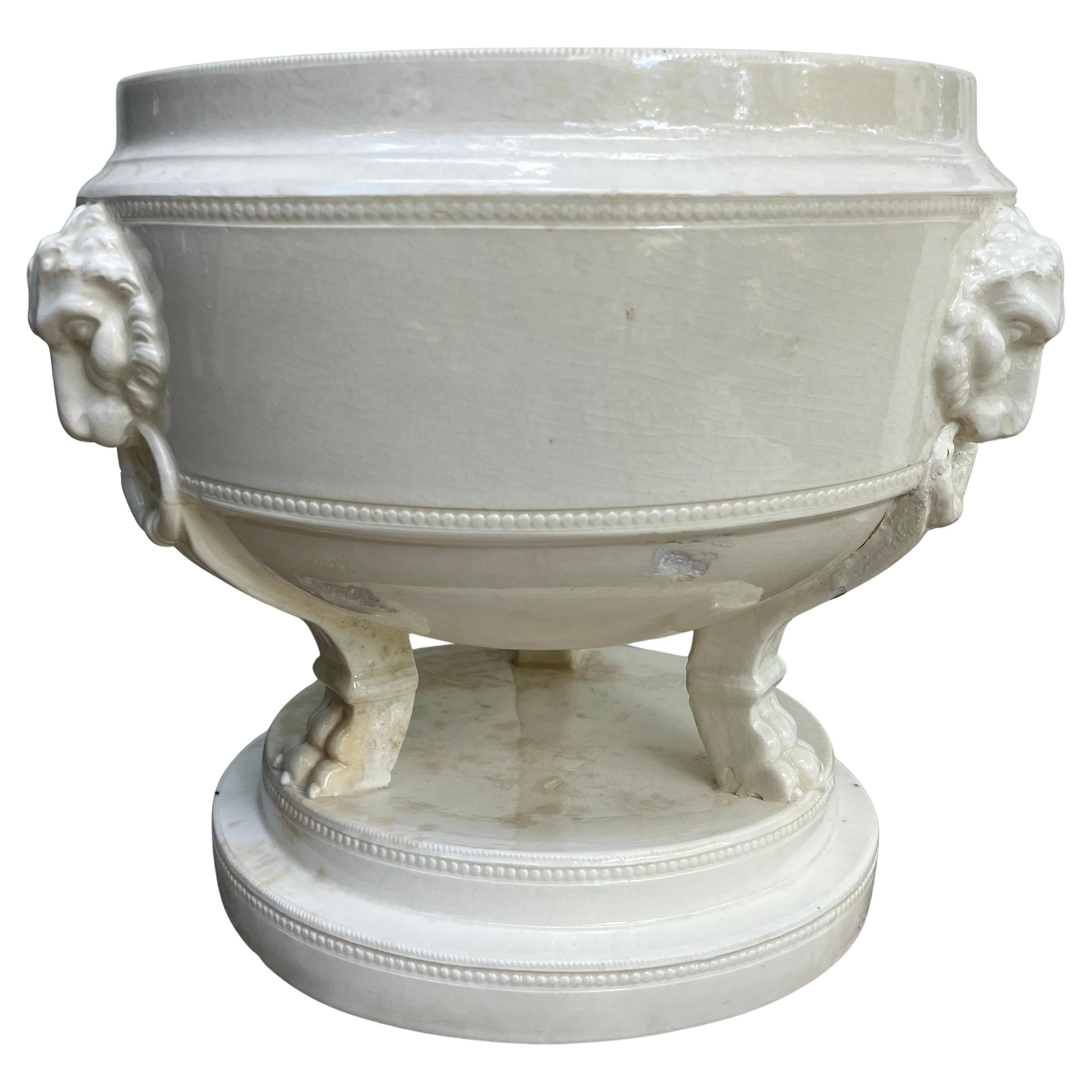 Italian Creamware Lion Mask Cachepot For Sale