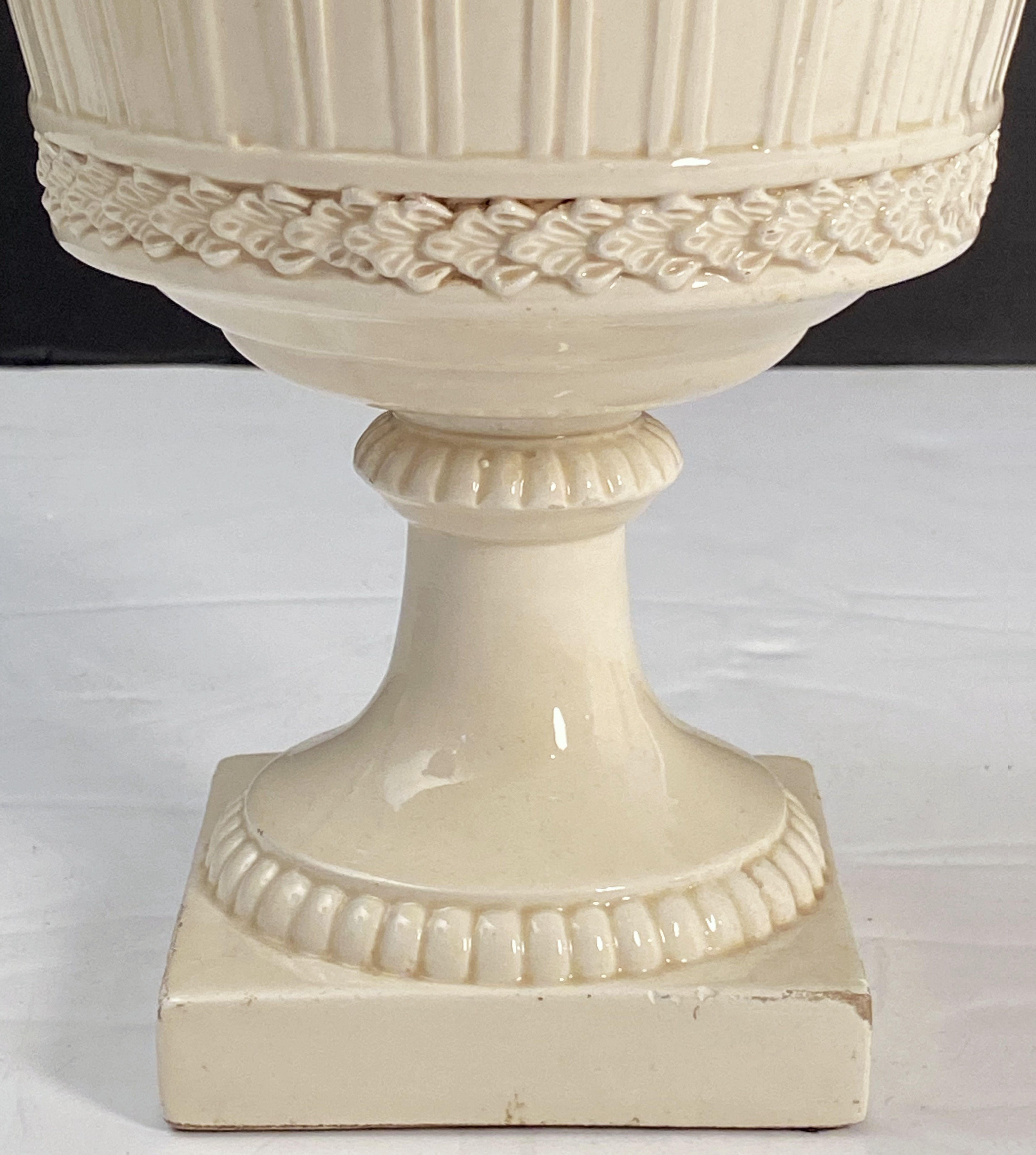 Italian Cream Ware or White Glazed Pedestal Bowl with Rose Topiary Top 4