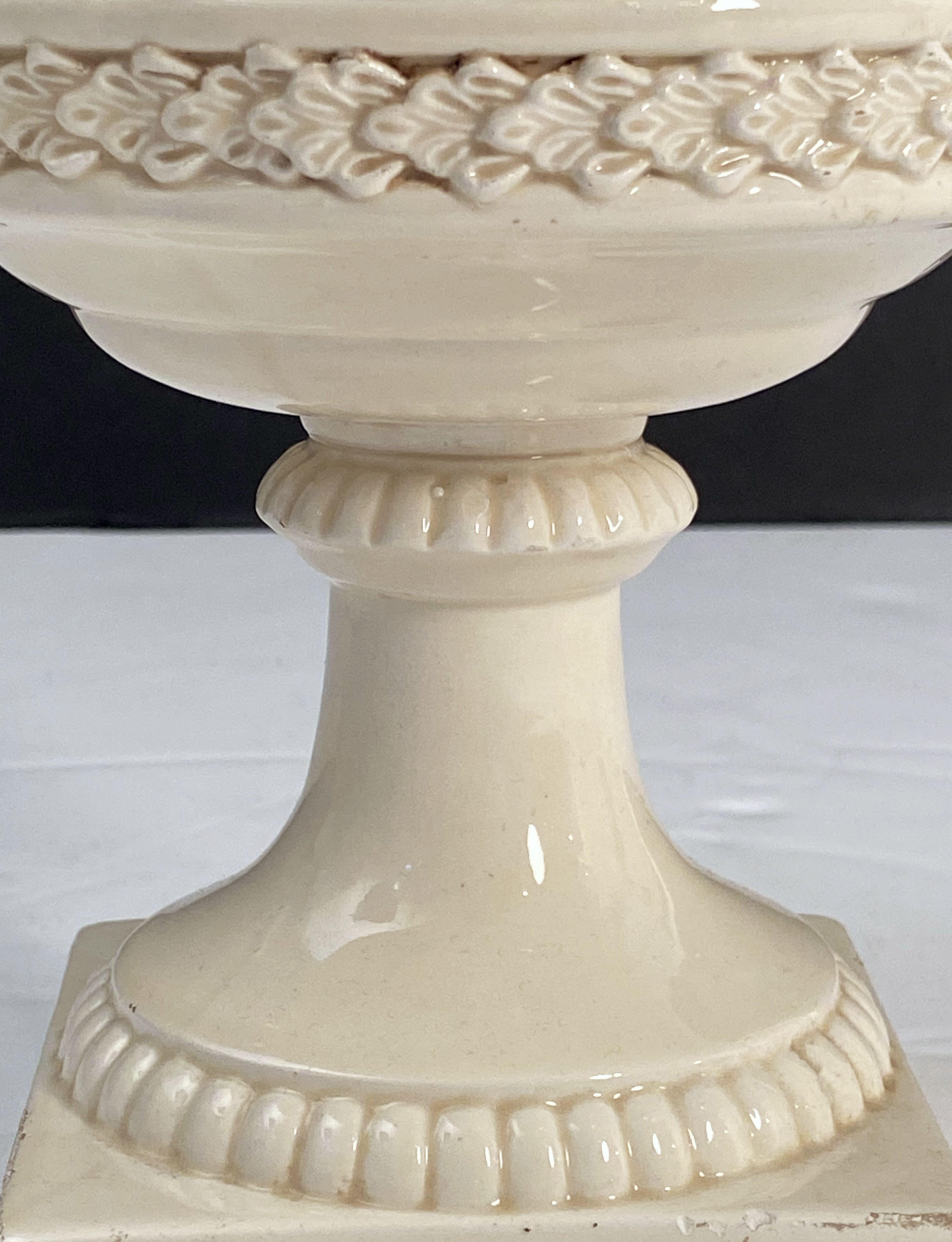 Italian Cream Ware or White Glazed Pedestal Bowl with Rose Topiary Top 5